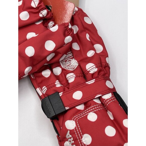 HESTRA GLOVES MITTENS GIRLS KIDS LONG ZIP MITTENS RED POLKA DOTS SIZE 3 - Picture 3 of 5